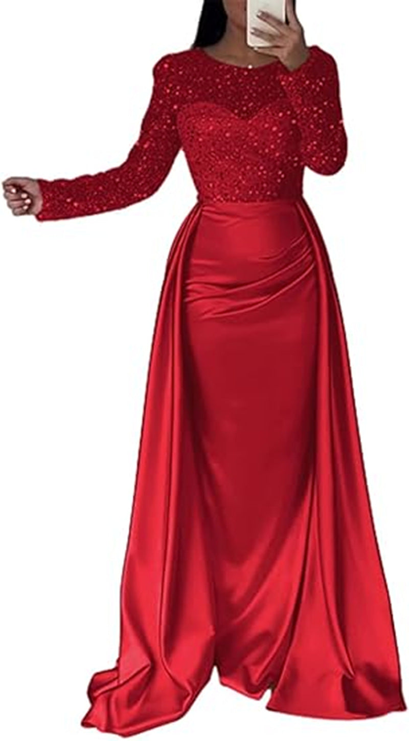 Women's Banquet Long Sleeve Elegant Socialite Annual Party Evening Dress